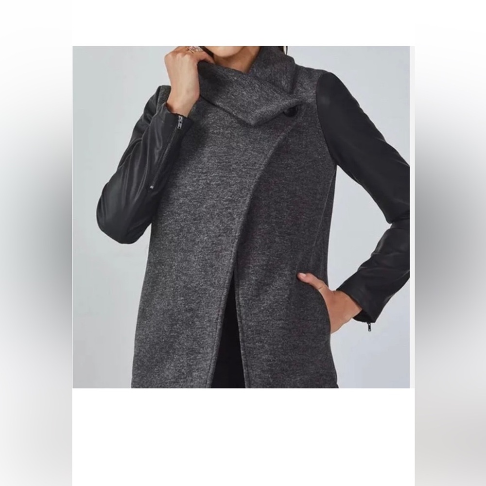 Fabletics Jacket Womens M Milano Coat Faux Leather Wrap Front Fleece